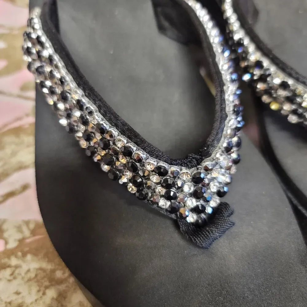 Corkys Black Rhinestone Embellished Platform Sandals Natasha Womens Size 10